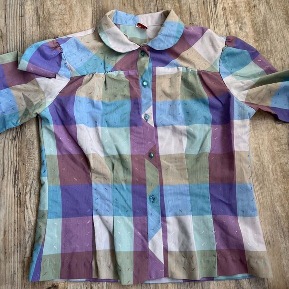 Spare Parts Button Up Women's M Plaid Cottage Core Retro Vintage Blue Purple - Picture 5 of 12